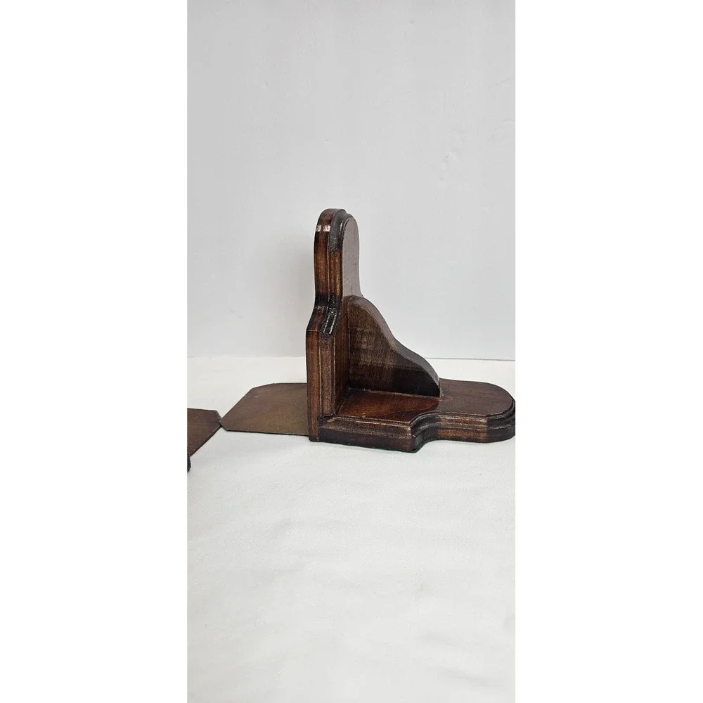 Vintage‎ Wooden Bookends Set Dark Wood Shelf Decor Heavy Duty Book Ends